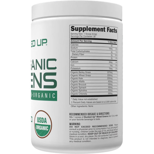 Bucked Up Organic Greens Unflavored 30 Serving Tub
