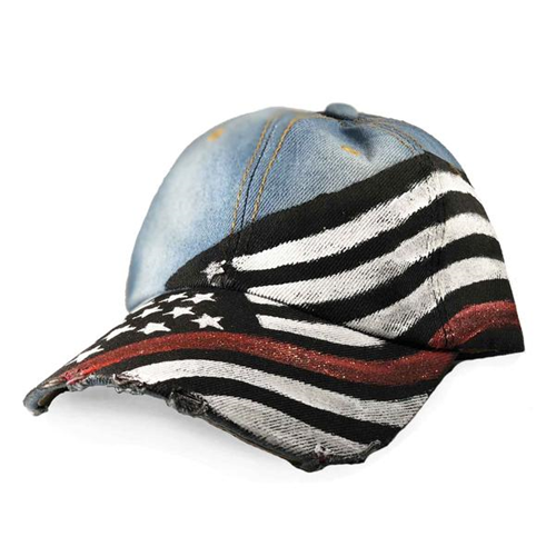 Women's Hand Painted Hat - Thin Blue Line Flag
