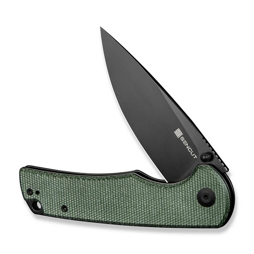 Praktisk Flipper/Thumb Stud Folding Knife 3.59"" Black 9Cr18MoV Drop Point Plain Edge Blade, Green Canvas Micarta Handle