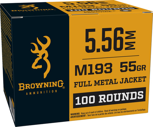 Browning Ammo BM193100 M193 5.56mm 55gr Full Metal Jacket 100 Per Box
