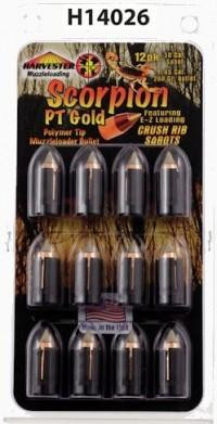Harvester Muzzleloading Scorpion PT Gold Premium Polymer Tip Muzzleloader Bullets 50 Cal. Sabot 260 gr .451" Polymer Tip Bullet 12/pk