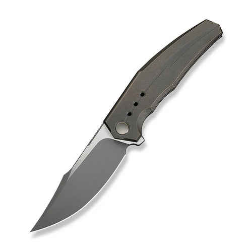 WEKNIFE Kyklos Flipper Knife Bronze Titanium Handle (3.79"" Gray Stonewashed Bohler M390 Blade, Satin Flat)