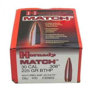 Hornady .308 inches 225gr BTHP Bullets 100 Count