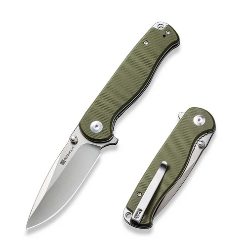 Errant Flipper/Thumb Stud Folding Knife 3.45"" Satin 9Cr18MoV Drop Point Plain Edge Blade, OD Green G10 Handle