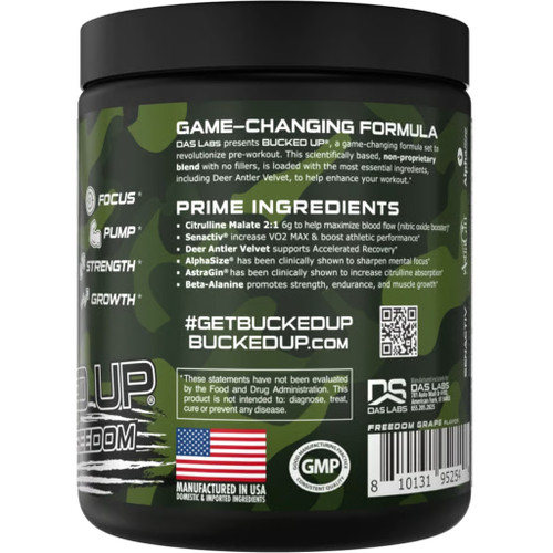 Bucked Up Pre-Workout Freedom Grape 30 Serving Tub