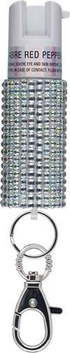 Jeweled Pepper Spray w/Key Ring Silver