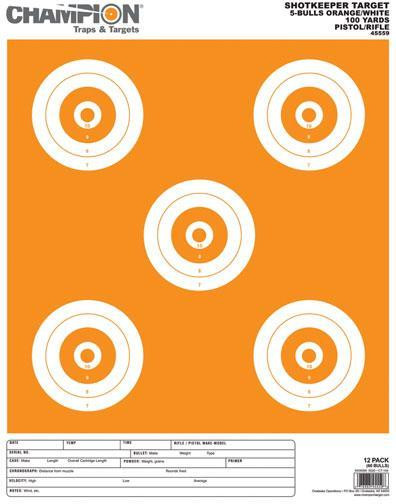 Champion Shotkeeper Targets White & Orange 5 Bull Large 12/Pack
