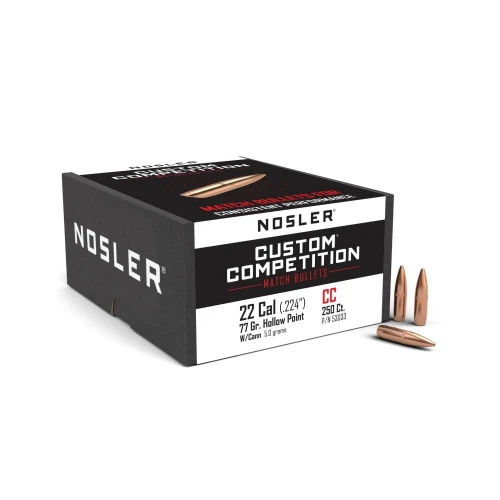 Nosler .224 inches 77gr Hollow Point Boat Tail Custom Competition Bullets 250 Count