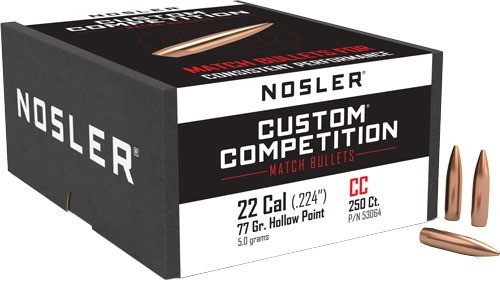 Nosler 22 Caliber 77gr Hollow Point Boat Tail Bullets 250 Count