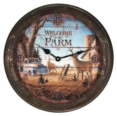 METAL CLOCK 15"RIVERS EDGE DEER NOSTALGIC 