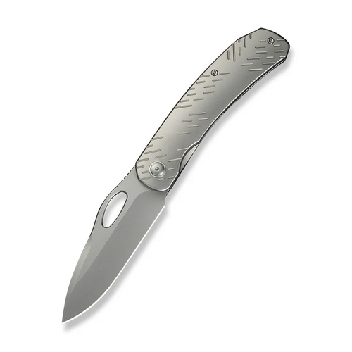 WEKNIFE Inmate Front Flipper & Thumb Hole Knife Gray Titanium Handle & Raindrops (3.7"" Stonewashed CPM 20CV Blade)