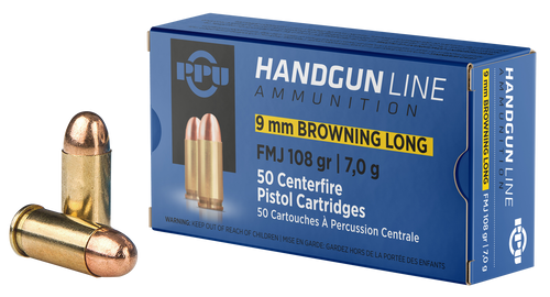 PPU PPH9BL9mm Browning Long 108gr Full Metal Jacket 50 Per Box/20 Case Ammo for MA, CT, NJ, IL, NY & CA Buyers