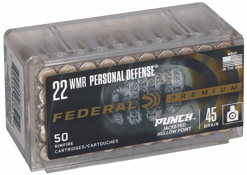 Federal PD22WMR1 Premium Personal Defense Punch 22WMR 45gr Jacketed Hollow Point 50 Per Box Ship ammo to all lower 48 states Including for MA, CT, NJ, IL, NY & CA Buyers