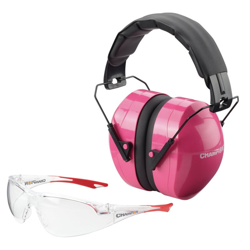 Champion Targets 40624 Passive Hearing Protection Earmuffs w/ Clear Eye Protection Earmuffs, Pink/Clear
