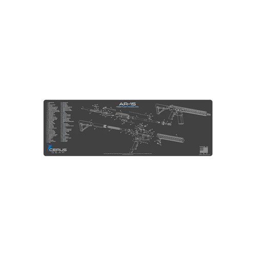 AR-15 FREE FLOAT HANDGUARD SCHEMATIC RIFLE MAT - CHARCOAL GRAY/CERUS BLUE, 12" X 36"