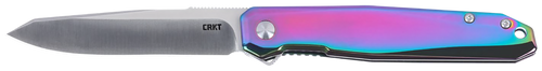 CRKT K230PXP Facet  3.37" Folding Reverse Tanto Plain Satin 12C27 Sandvik Blade, Iridescent TiCN Stainless Steel Handle