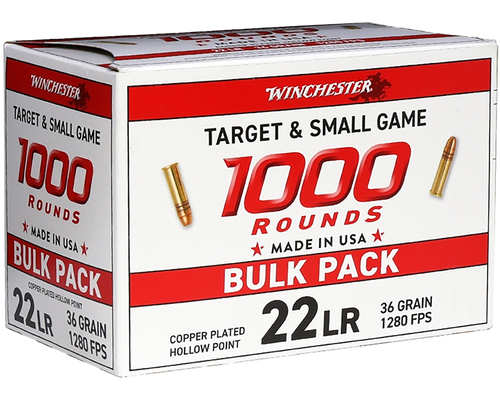 Winchester Ammo 22LR1KHP 22LR 36gr Plated Hollow Point 1000 Per Box/2 Case Ammo for MA, CT, NJ, IL, NY & CA Buyers