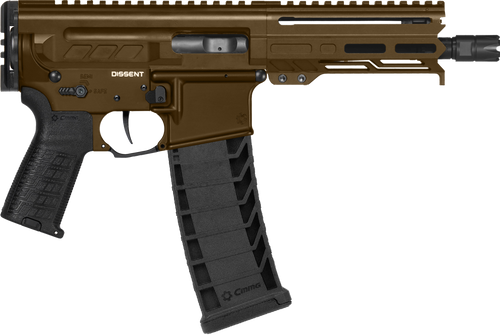 CMMG 94A6867MB Dissent MK4 9mm Luger 33+1 6.50", Midnight Bronze Rec, Picatinny Brace Adapter, 5.50" M-LOK Handguard, Left Side Charging Handle, Zeroed Linear Comp, Zeroed Drop-In Single Stage Trigger
