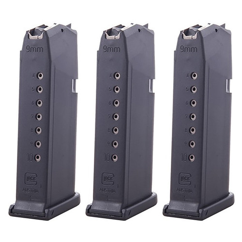 MAGAZINE 9MM LUGER 10RD FOR GLOCK 19 BLACK 3/PACK