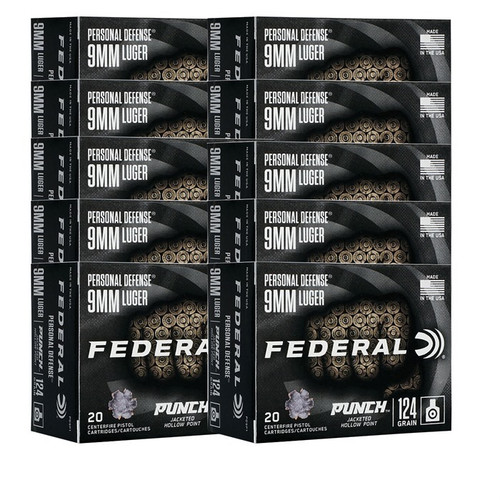Federal 9mm Luger Ammo 124gr JHP Ammunition - 200 Rounds