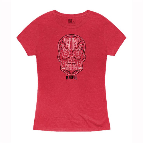 WOMEN'S SUGAR SKULL BLEND T-SHIRT RED HEATHER XL