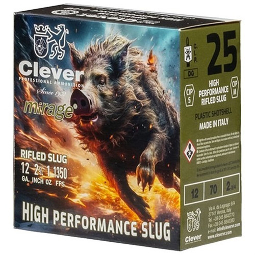 Clever 12 Gauge Ammo 1 oz Rifled Lead Slug Ammunition - 25 Rounds