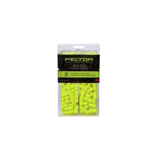 PELTOR  SPORT BLASTS  DISPOSABLE EARPLUGS 80 PR/PK, NEON YEL