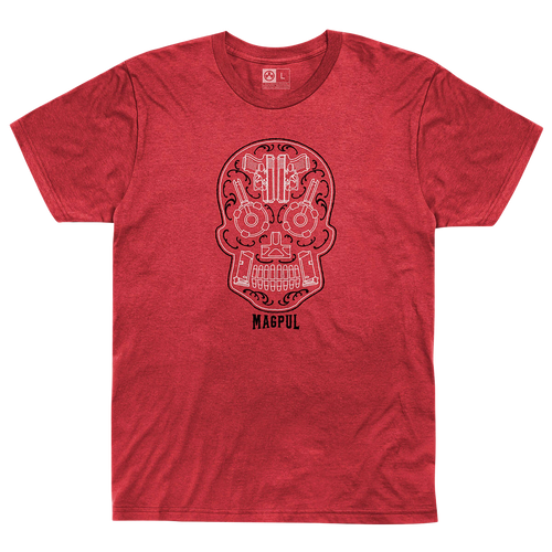Magpul MAG1217612S Sugar Skull  Red Heather Cotton/Polyester Short Sleeve Small