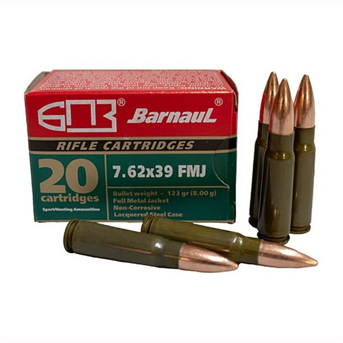 Barnaul Ammo 7.62x39 Ammo 123gr FMJ Ammunition - 20 Rounds