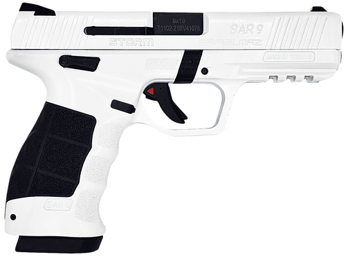 SAR USA SAR9STORMWT SAR9 Storm Full Size Frame 9mm 17+1 4.40" Black Steel Barrel, White Cerakote Steel Serrated Slide, White Cerakote Polymer Frame w/Picatinny Rail, Interchangeable Panels Grip