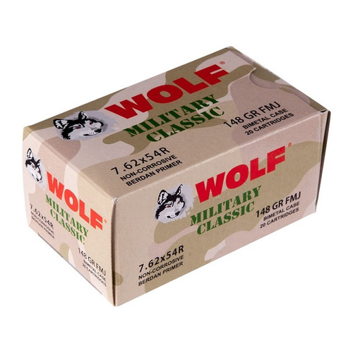 Wolf 7.62x54R Ammo 148gr FMJ Ammunition - 20 Rounds
