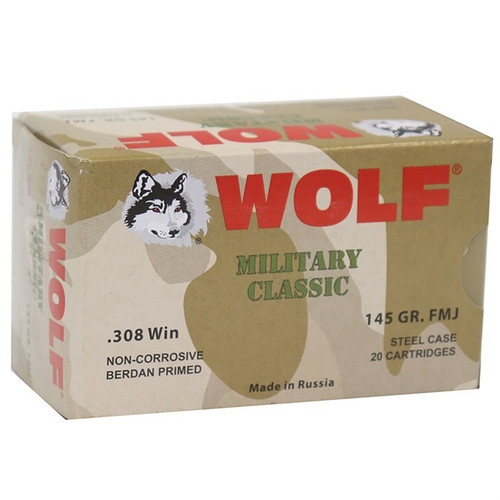 Wolf .308 Win Ammo 145gr FMJ Ammunition - 20 Rounds
