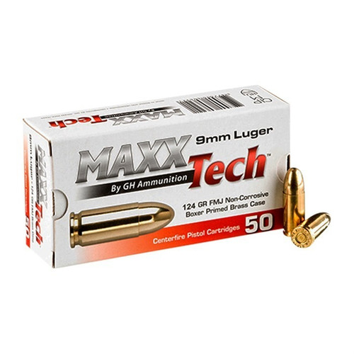 Maxx Tech 9mm Luger Ammo 124gr FMJ Ammunition - 50 Rounds