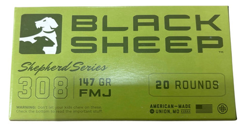 Black Sheep 308 Winchester Ammo 147gr FMJ Ammunition - 20 Rounds