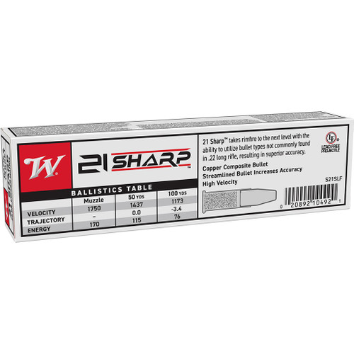 Winchester .21 Sharp Ammo 25gr LF Ammunition - 100 Rounds