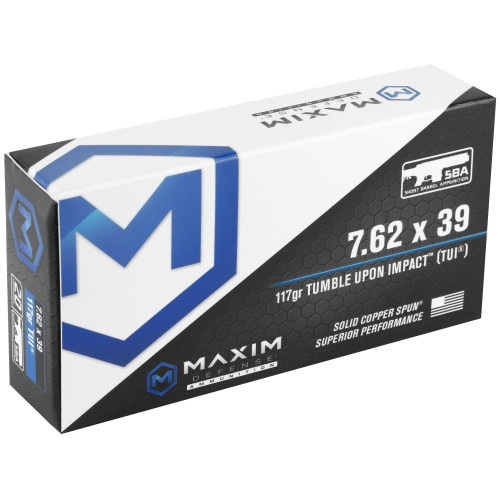Maxim Defense 7.62X39 Ammo 117gr Tumble Copper Upon Impact Ammunition - 20 Rounds