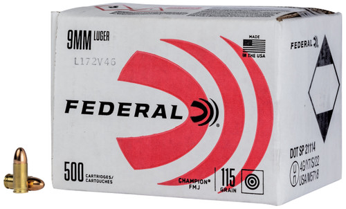 Federal 9mm Luger Ammo 115gr FMJ Ammunition - 500 Rounds