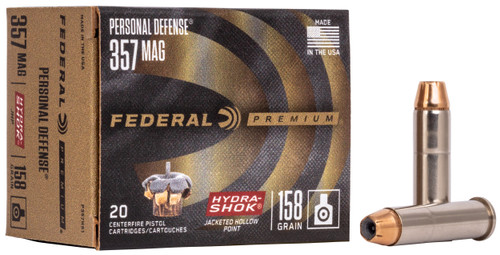 Federal 357 Magnum Ammo 158gr Hydra-Shok JHP Ammunition - 20 Rounds