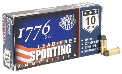 1776 USA 10mm Auto Ammo 125gr Lead Free Ball Ammunition - 50 Rounds