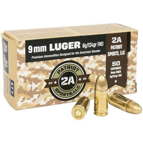 Patriot Sports 9mm Luger Ammo 124gr FMJ Ammunition - 1000 Rounds