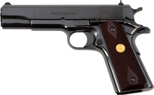 Colt Mfg O1911CRB 1911 Government 45 ACP 7+1 5" Stainless National Match Barrel, Polished Blued Serrated Steel Slide & Frame w/Beavertail, Wood Grip