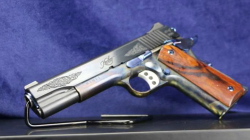 COLLECTIBLE only 200 made CNCLEGACY45 Kimber 1911 Legacy 45 ACP 7+1 5" Stainless Steel Barrel, Color Case Hardened Steel Engraved/Serrated Slide, Color Case Hardened Steel Frame, Walnut Grip