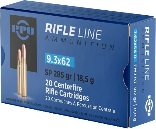 In stock PPU 9.3x62mm Ammo 285gr JSP Ammunition - 20 Rounds