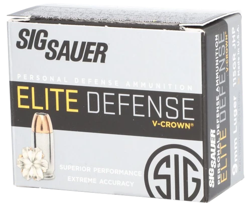 NEW Sig Sauer E9MMA120 Elite Performance  9mmLuger 115gr V-Crown Jacketed Hollow Point 20 Per Box/10 Case Ammo for MA, CT, NJ, IL, NY & CA Buyers