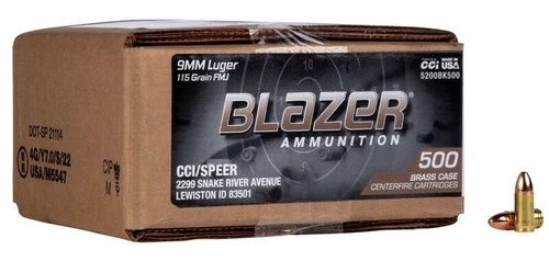 Blazer Ammunition 9mm Ammo 115grain FMJ Ammunition - 500 Rounds