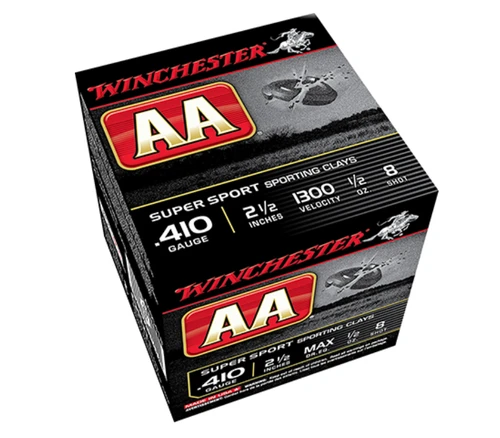 Winchester Ammo AASC418VP AA Sporting Clay 410Gauge 2.50" 1/2oz 8Shot 100 Per Box Ship to all lower 48 states including MA, ME, RI, CT, NJ, WA, IL, NY 01 ffl dealers & CA 01 ffl dealers Buyers