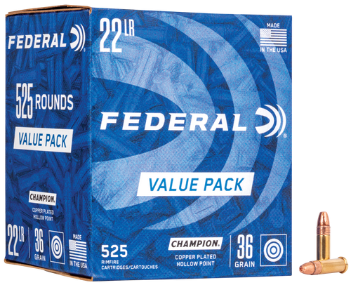 Federal 22 LR Rimfire Ammunition 745 36 gr Copper Plated Hollow Point 525 Rounds