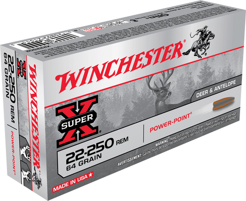 Winchester X222502 22-250 Rem Rifle Ammo 64gr 20 Rounds 020892215115