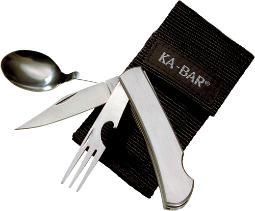 Ka-Bar 1301 HOBO 3-in-1 Utensil Kit SS 3 ClipPoint/Spoon/Fork w/Nylon Sheath