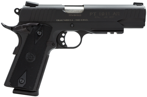 Taurus 1191101B1 1911  Full Size Frame 45 ACP 8+1 5 Matte Stainless Steel Barrel Matte Black Serrated Steel Slide & Frame w/Beavertail & Picatinny Rail Black Checkered Polymer Grip Right Hand